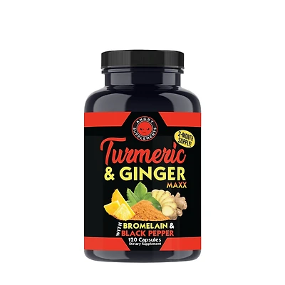 Angry Supplements Turmeric and Ginger Maxx with Bromelain Black Pepper - 120 Capsules (60 Servings)