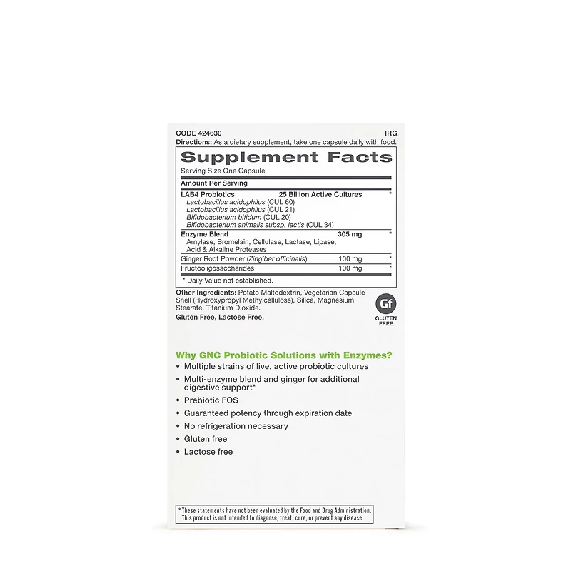 Probiotic Solutions with Enzymes 25 Billion CFUs - 30 Capsules (30 Servings)