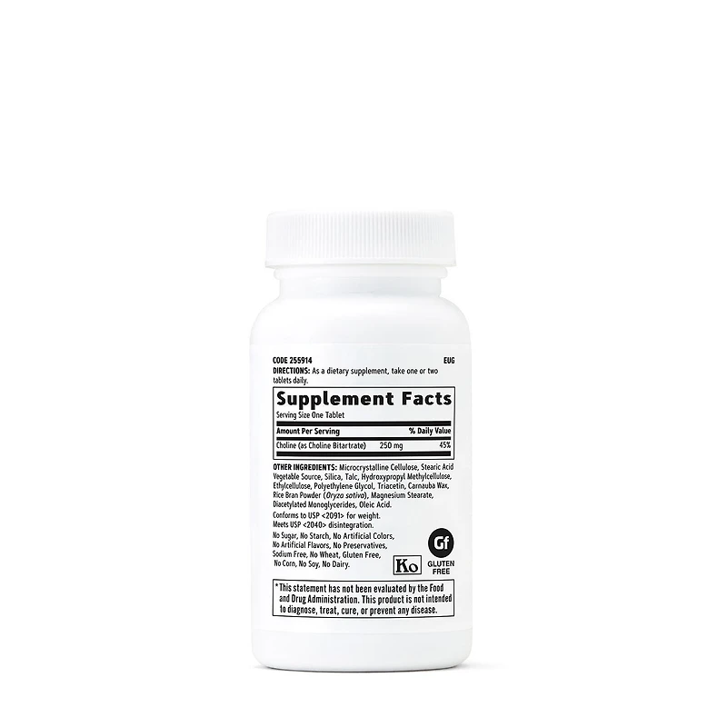 Choline 250 MG - 100 Vegetarian Tablets (100 Servings)