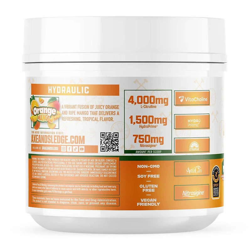 Hydraulic Non-Stim Pre-Workout - Orange Mango (20/40 Servings)