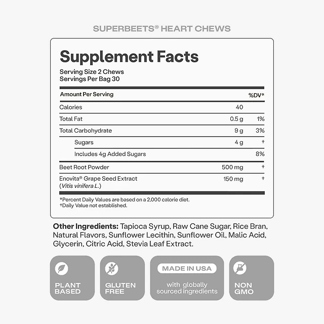 SuperBeets® Heart Chews - Pomegranate Berry - 60 Chews (30 Servings)