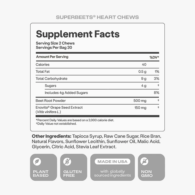 SuperBeets® Heart Chews - Pomegranate Berry - 60 Chews (30 Servings)
