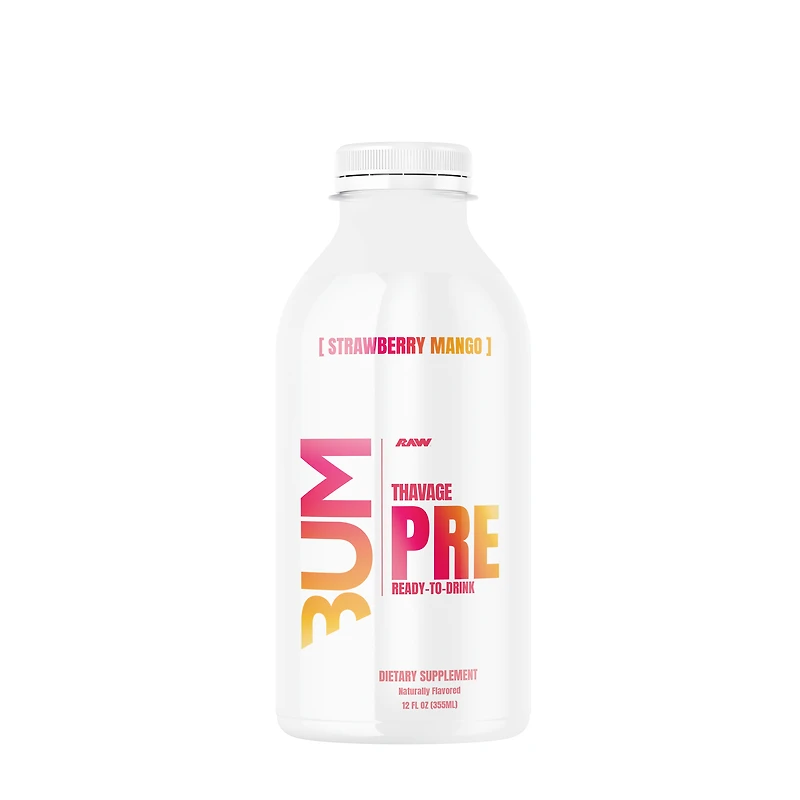Raw Nutrition Thavage Preworkout Rtd - Strawberry Mango 12 Oz. (12 Bottles) Zero Sugar
