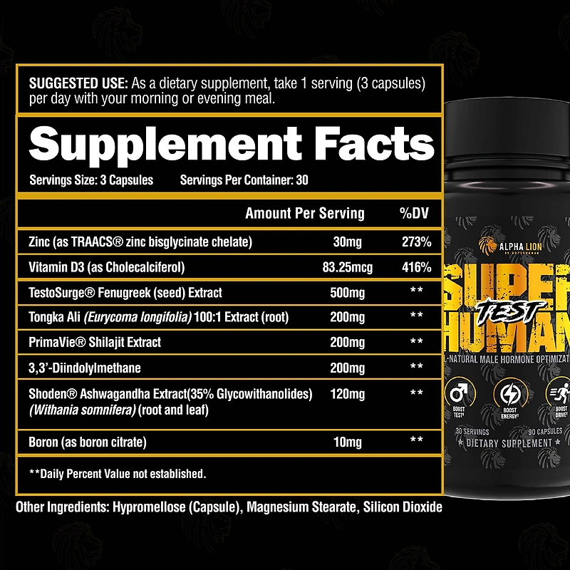 Natural Testosterone Booster - 90 Capsules (30 Servings)