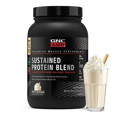 GNC AMP Sustained Protein Blend - Vanilla Milkshake (28 Servings) 26 Count