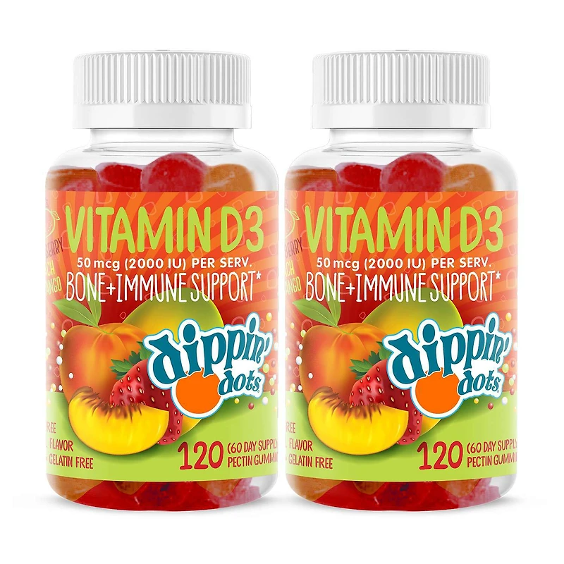 Vitamin D3 50mcg Gummies - Dippin' Dots® Strawberry Peach Mango - Twin Pack (60 Servings Each)
