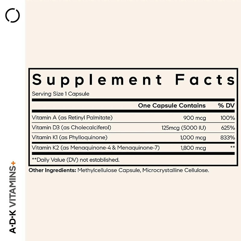 ADK Vitamin Supplement - 180 Capsules (180 Servings)