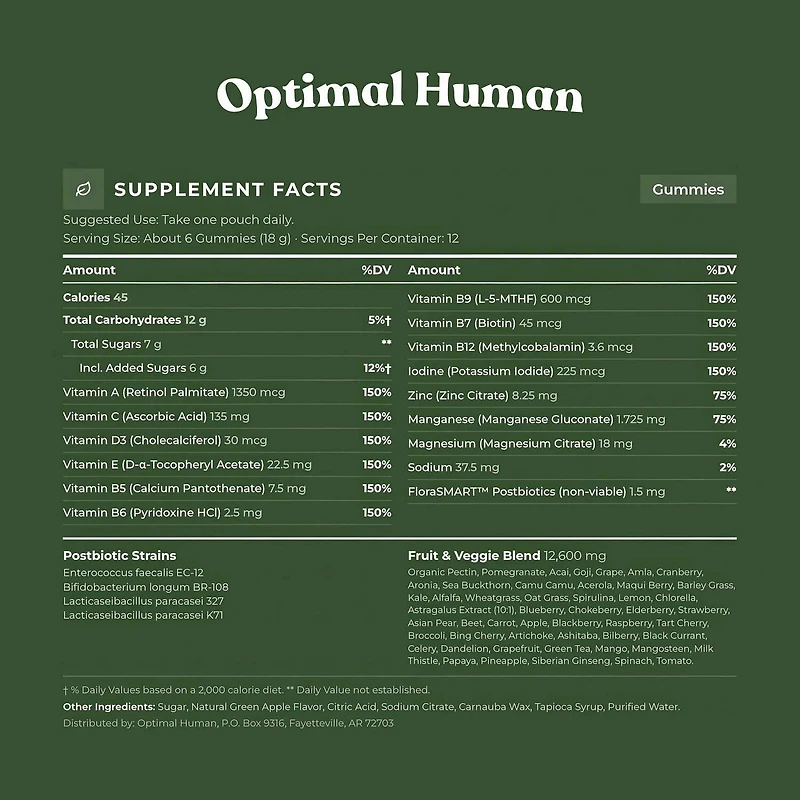 Superfood Greens Gummies - Green Apple (12 Pouches)