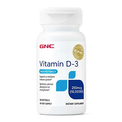 Vitamin D-3 - 250mcg (10,000 IU) - 90 Softgels (90 Servings)