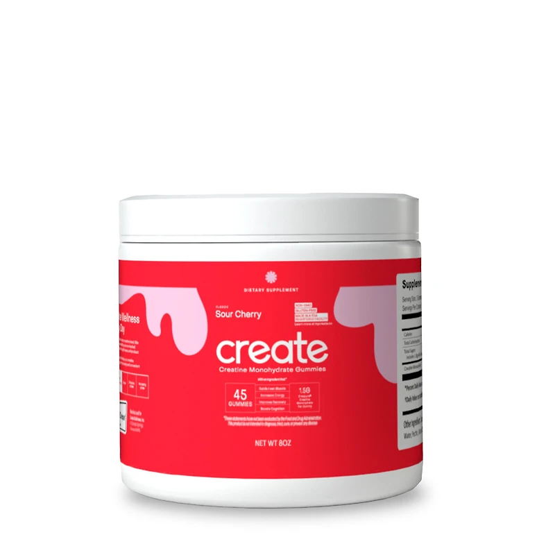 Create Wellness Creatine Monohydrate Gummies - Sour Cherry 45 (15 Servings)
