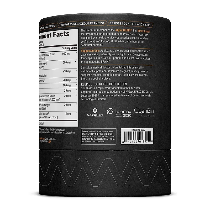 Alpha Brain® Black Label - 80 Capsules (20 Servings)