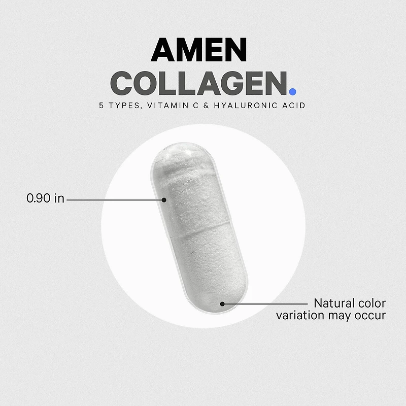 Amen Collagen Hydrolyzed Multi Collagen Peptides + Vitamin C - 90 Veggie Capsules (30 Servings)