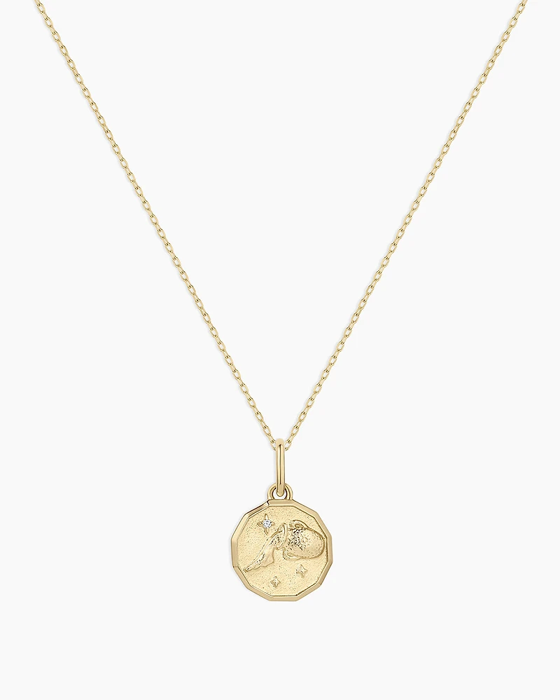 Diamond Zodiac Coin Charm Necklace