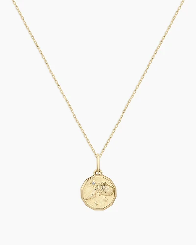 Diamond Zodiac Coin Charm Necklace
