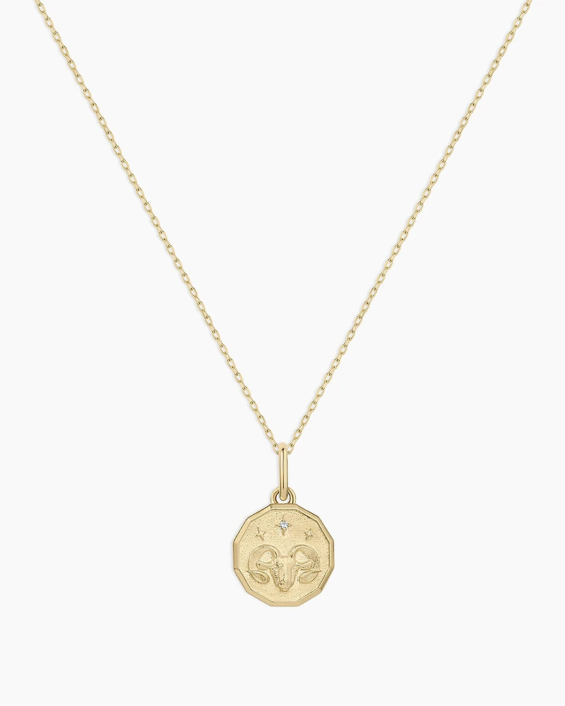 Diamond Zodiac Coin Charm Necklace