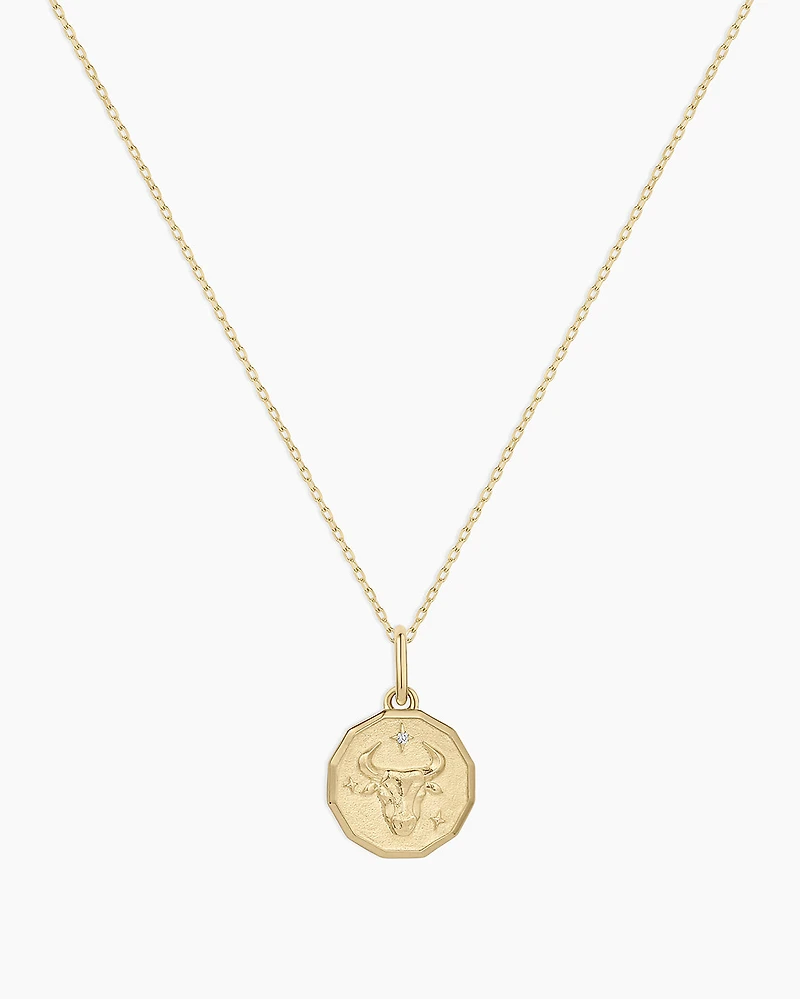 Diamond Zodiac Coin Charm Necklace