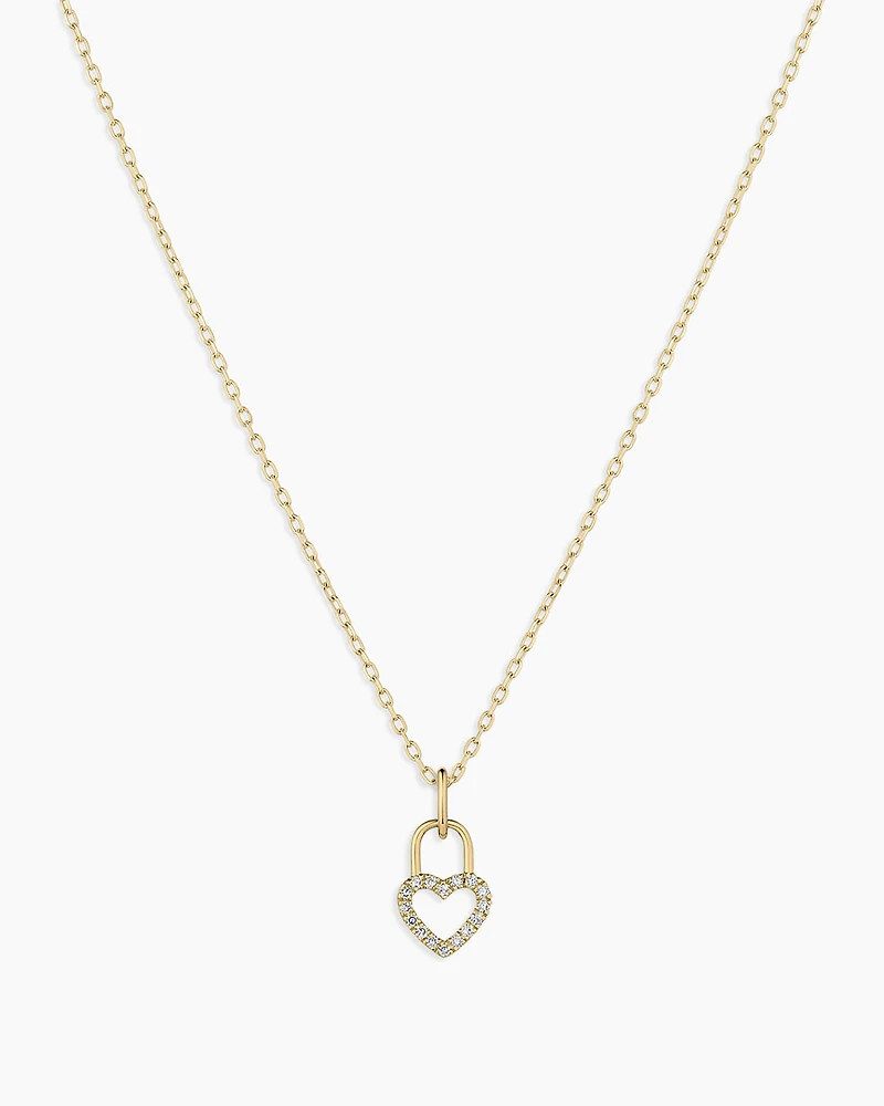 Diamond Heart Padlock Charm Necklace