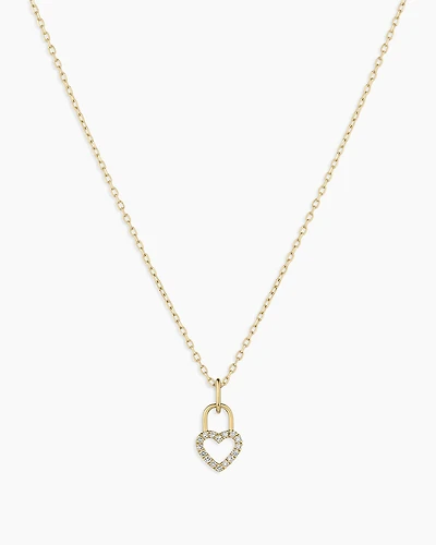 Diamond Heart Padlock Charm Necklace