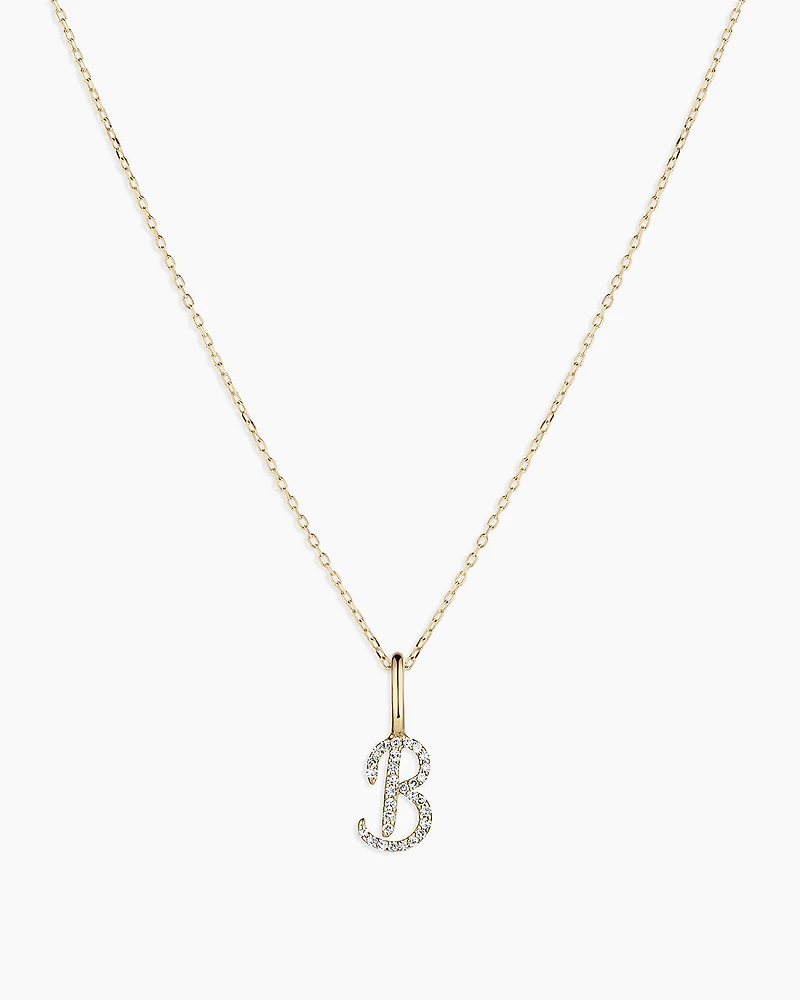 Diamond Script Alphabet Charm Necklace