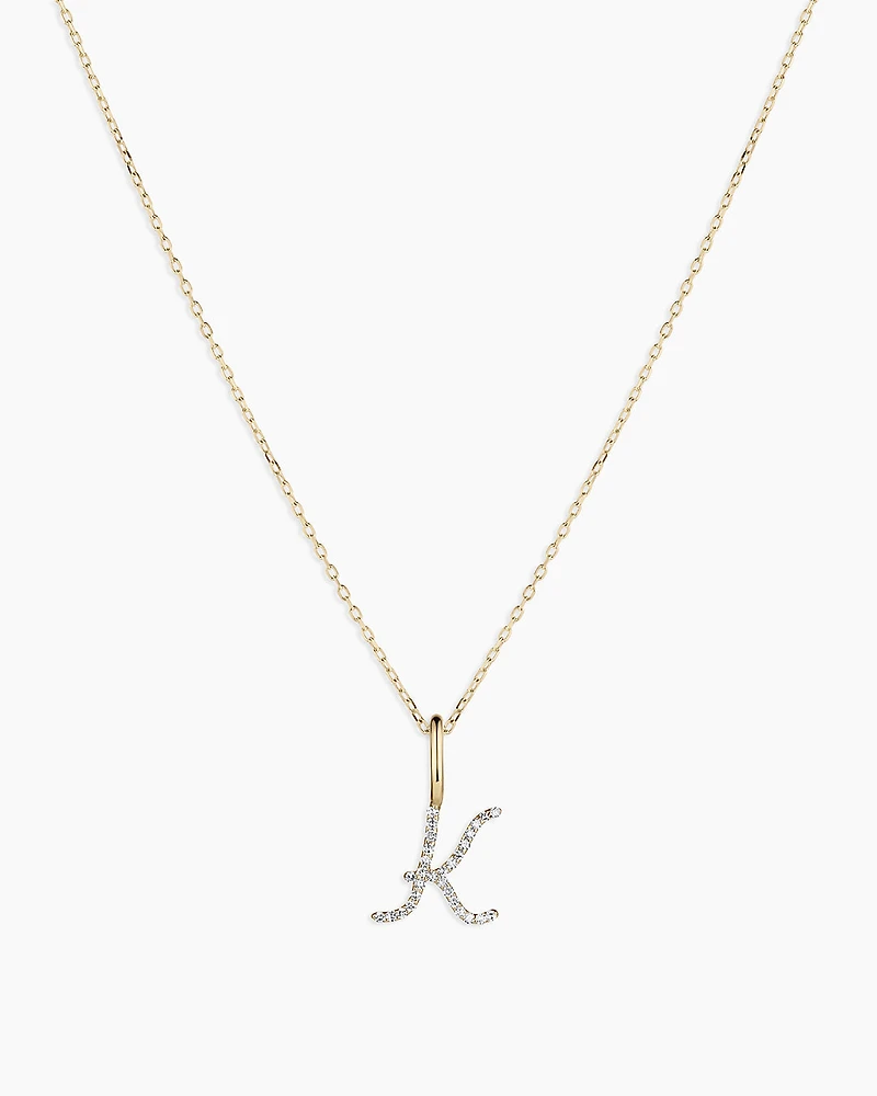 Diamond Script Alphabet Charm Necklace