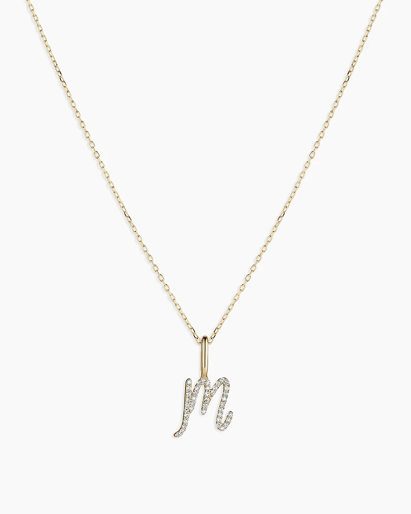 Diamond Script Alphabet Charm Necklace
