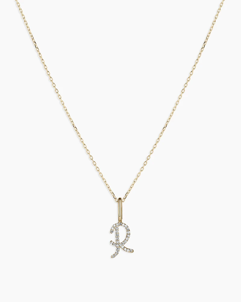 Diamond Script Alphabet Charm Necklace