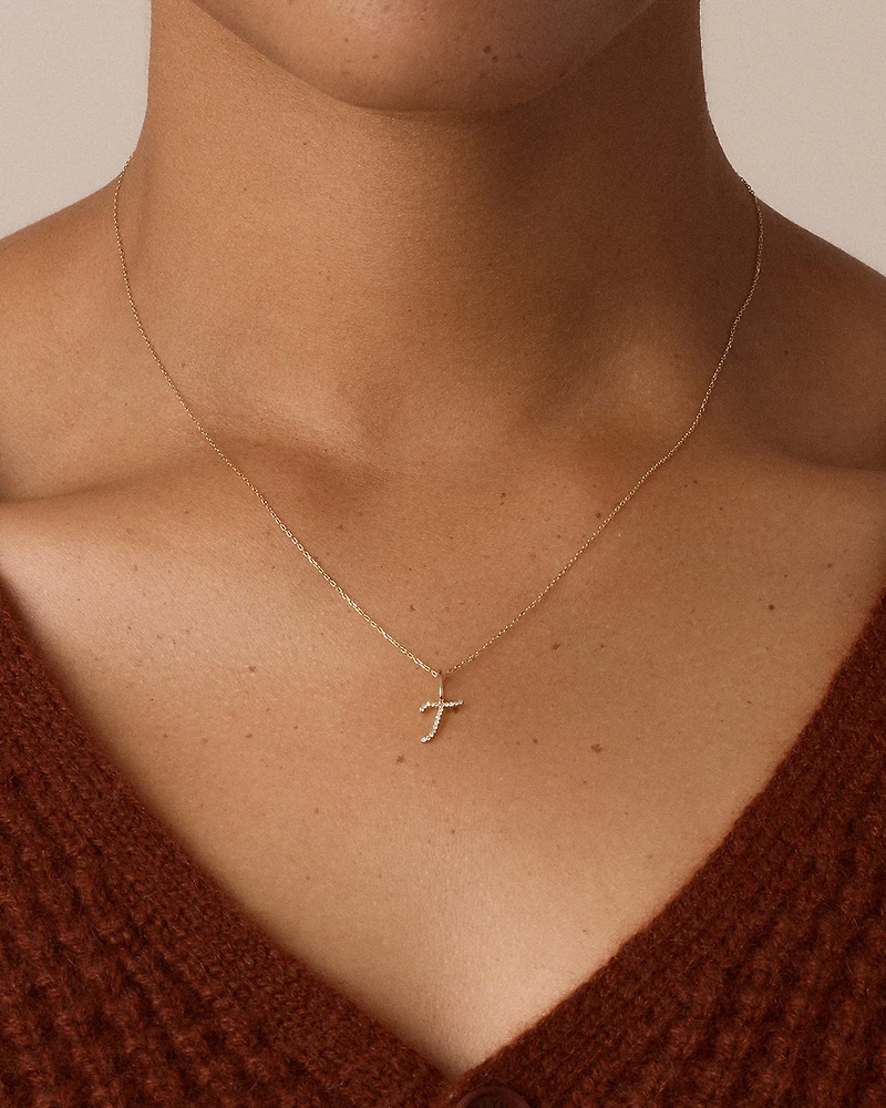 Diamond Script Alphabet Charm Necklace