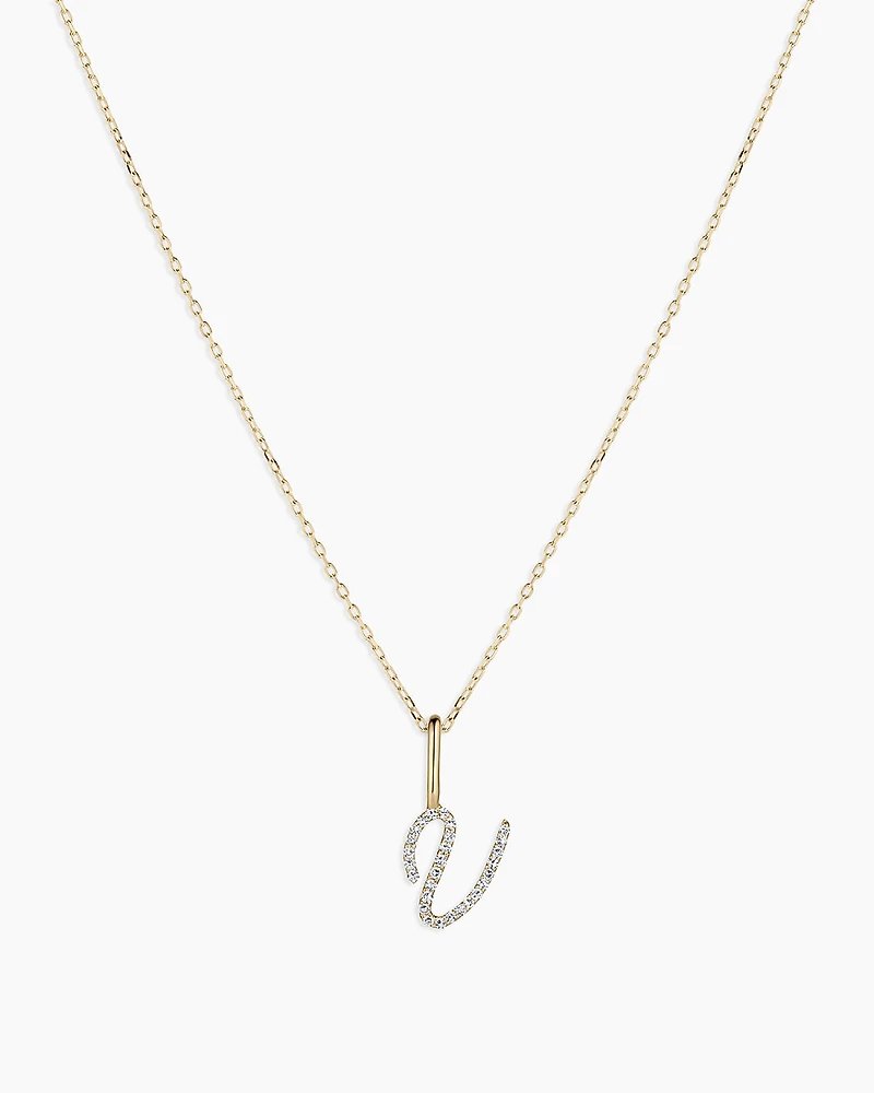 Diamond Script Alphabet Charm Necklace