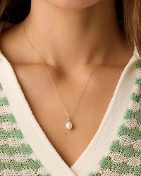 14k Gold Pearl Charm Necklace