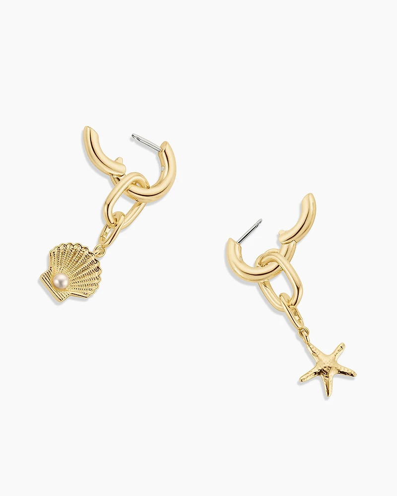 Shell Pearl & Starfish Charm Huggies