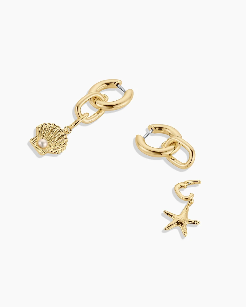 Shell Pearl & Starfish Charm Huggies