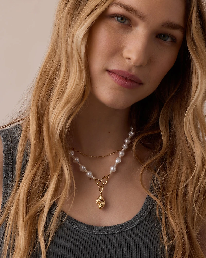 Gold Tulip Shell Charm Necklace