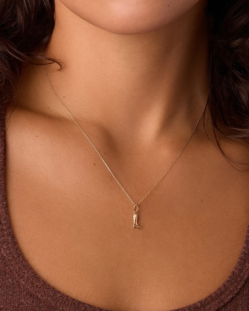 14k Gold Cowboy Boot Charm Necklace