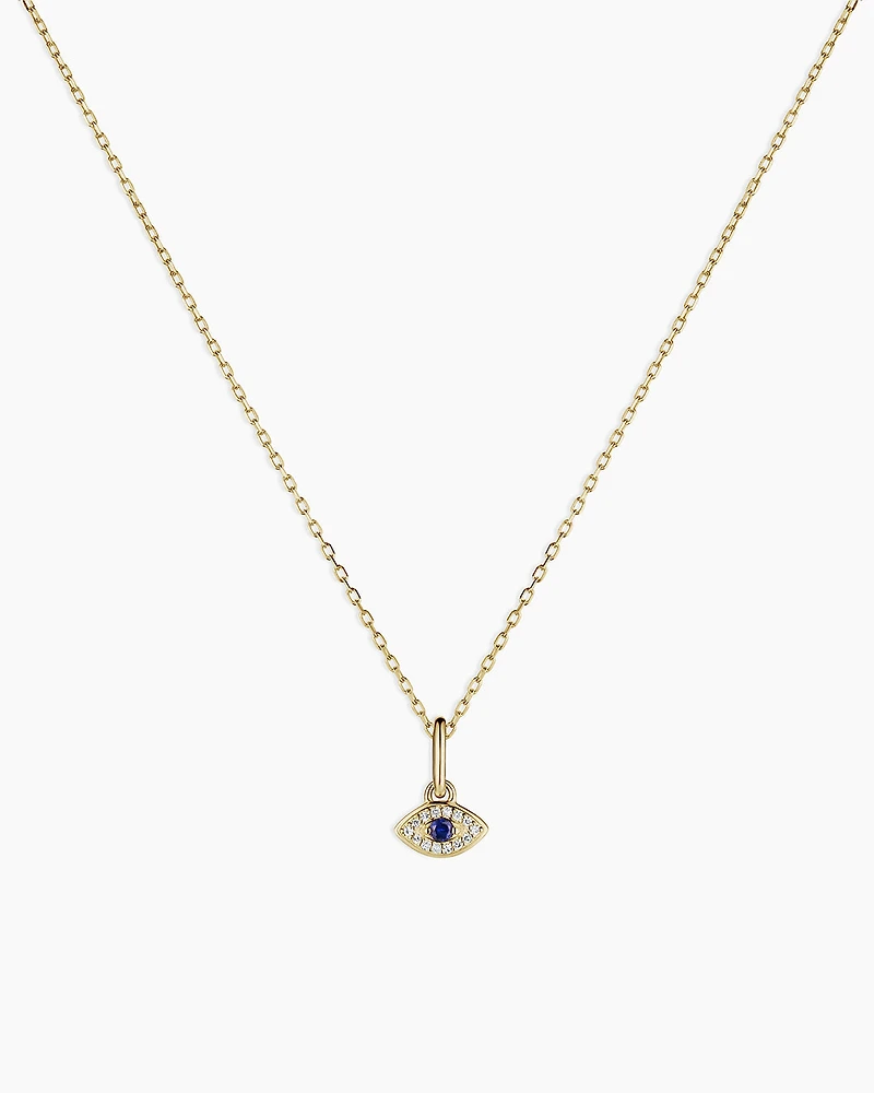 Diamond and Blue Sapphire Evil Eye Charm Necklace