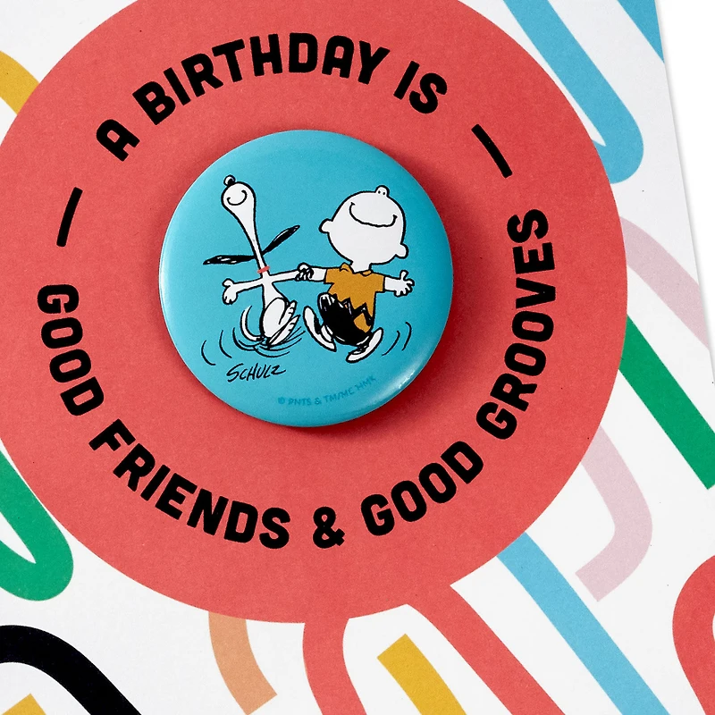 Peanuts® Charlie Brown and Snoopy Good Grooves Birthday Card With Button Pin for only USD 7.99 | Hallmark