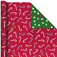 Candy Canes on Red/Dots on Green Christmas Reversible Wrapping Paper Roll, 30 sq. ft. for only USD 4.99 | Hallmark