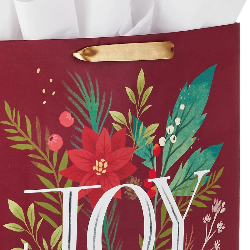 15.5" Joy and Poinsettia Extra-Large Holiday Gift Bag With Tissue Paper for only USD 8.99 | Hallmark