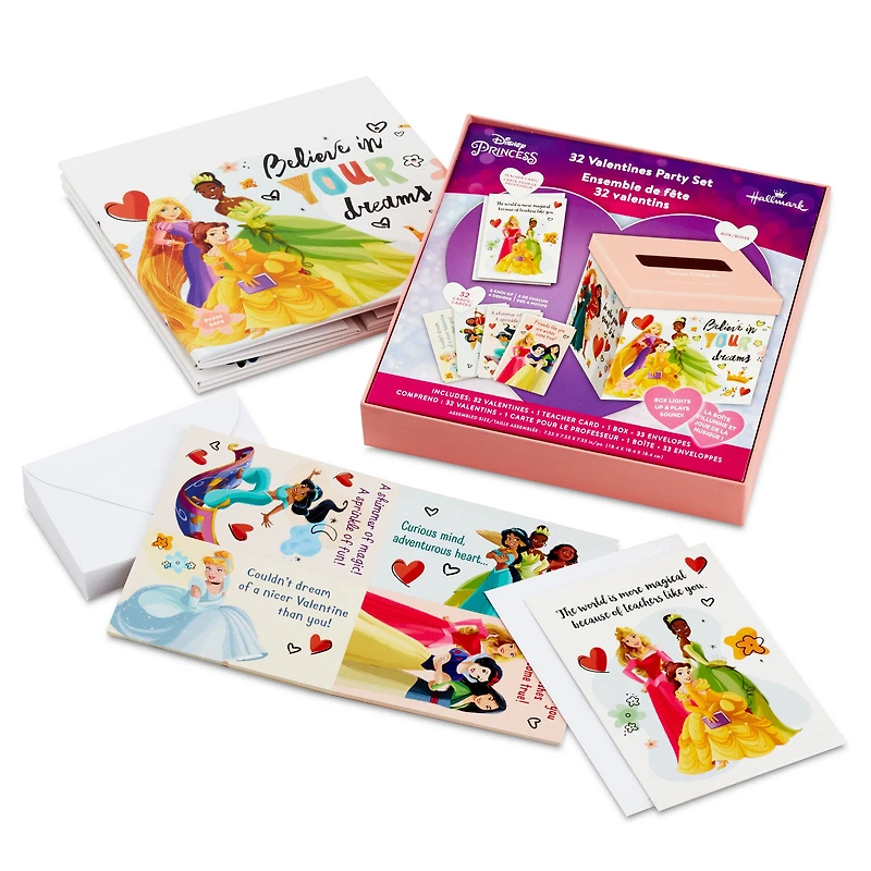 Disney Princess Pink and White Kids Classroom Valentines Set With Cards and Light-Up Mailbox With Sound for only USD 19.99 | Hallmark