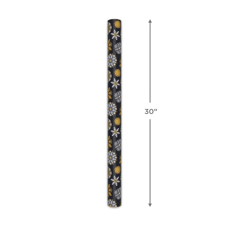 White and Gold Snowflakes on Black Holiday Wrapping Paper Roll, 35 sq. ft. for only USD 4.99 | Hallmark