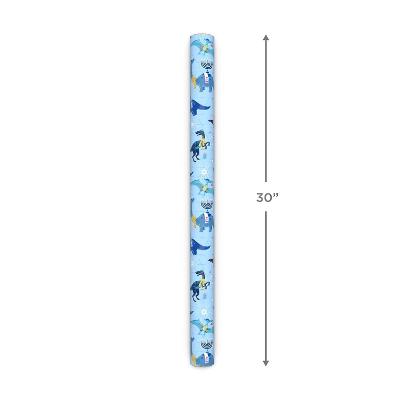 Dinos With Yarmulkes/Star of David Pattern Reversible Wrapping Paper Roll, 30 sq. ft. for only USD 4.99 | Hallmark