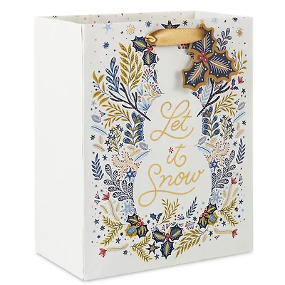 9.6" Snowman Silhouette on Holiday Toile Medium Gift Bag for only USD 3.99 | Hallmark