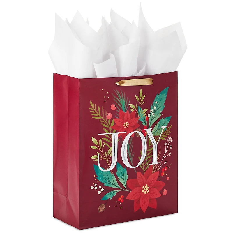 15.5" Joy and Poinsettia Extra-Large Holiday Gift Bag With Tissue Paper for only USD 8.99 | Hallmark