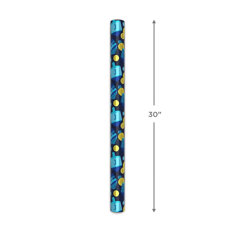 Dreidels and Gelt on Metallic Navy Hanukkah Wrapping Paper Roll, 22.5 sq. ft. for only USD 4.99 | Hallmark