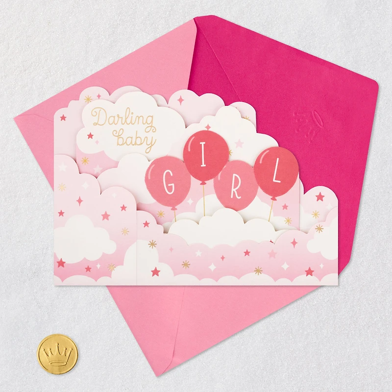 Pink Balloons 3D Pop-Up New Baby Girl Card for only USD 6.99 | Hallmark