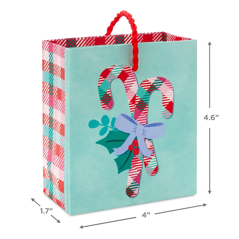 4.6" Plaid Candy Canes on Aqua Christmas Gift Card Holder Mini Bag for only USD 2.49 | Hallmark