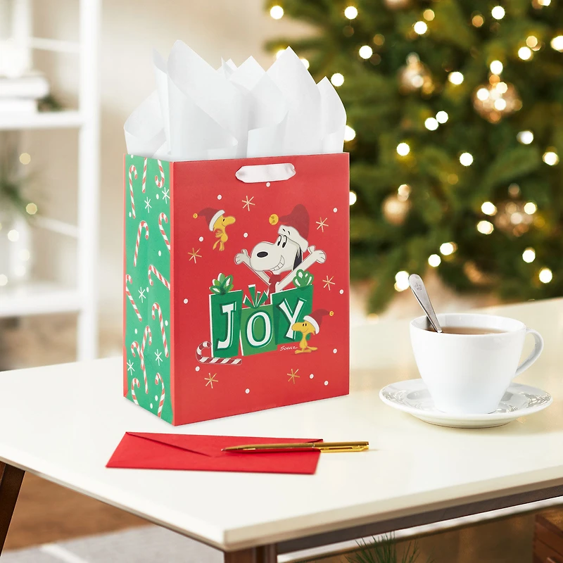 9.6" Peanuts® Santa Snoopy and Woodstock on Red Medium Christmas Gift Bag for only USD 3.49 | Hallmark