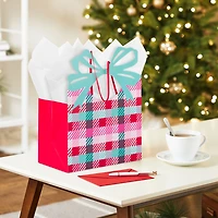 7.3" Colorful Check With Die-Cut Bow Medium Holiday Gift Bag for only USD 4.99 | Hallmark