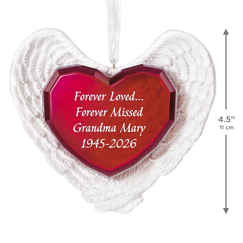 Forever Loved Memorial Heart and Angel Wings Personalized Ornament