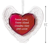 Forever Loved Memorial Heart and Angel Wings Personalized Ornament