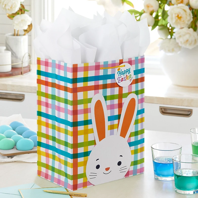 17" Bunny on Plaid Extra-Large Easter Gift Bag With Tissue Paper for only USD 9.99 | Hallmark